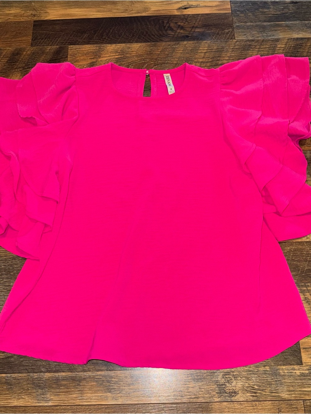 Zenana Outfitters Hot Pink Ruffle Sleeve Blouse
